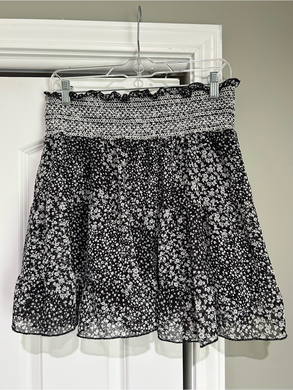 Altar'd State Black & White Floral Smocked Mini Skirt